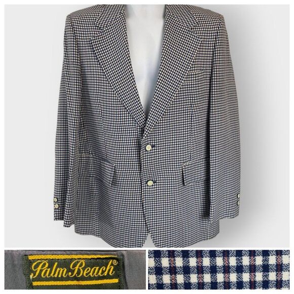 Vintage Palm Beach Mens Blazer41RRed White Blue PlaidVented